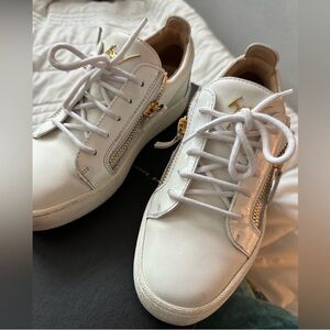Giuseppe Zanotti White Sneakers with Gold Accents